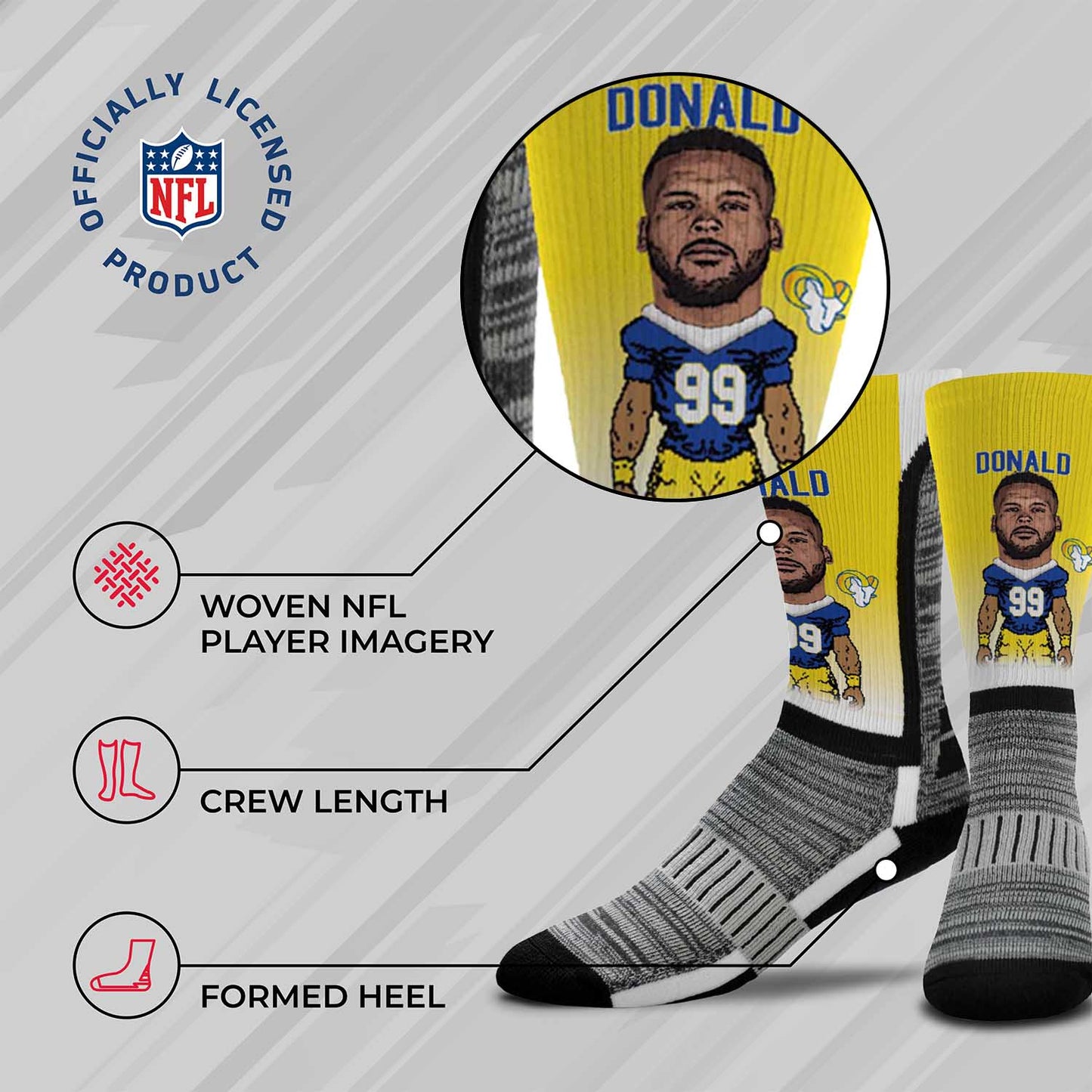 Los Angeles Rams NFL Adult V Curve MVP Player Crew Socks - Yellow