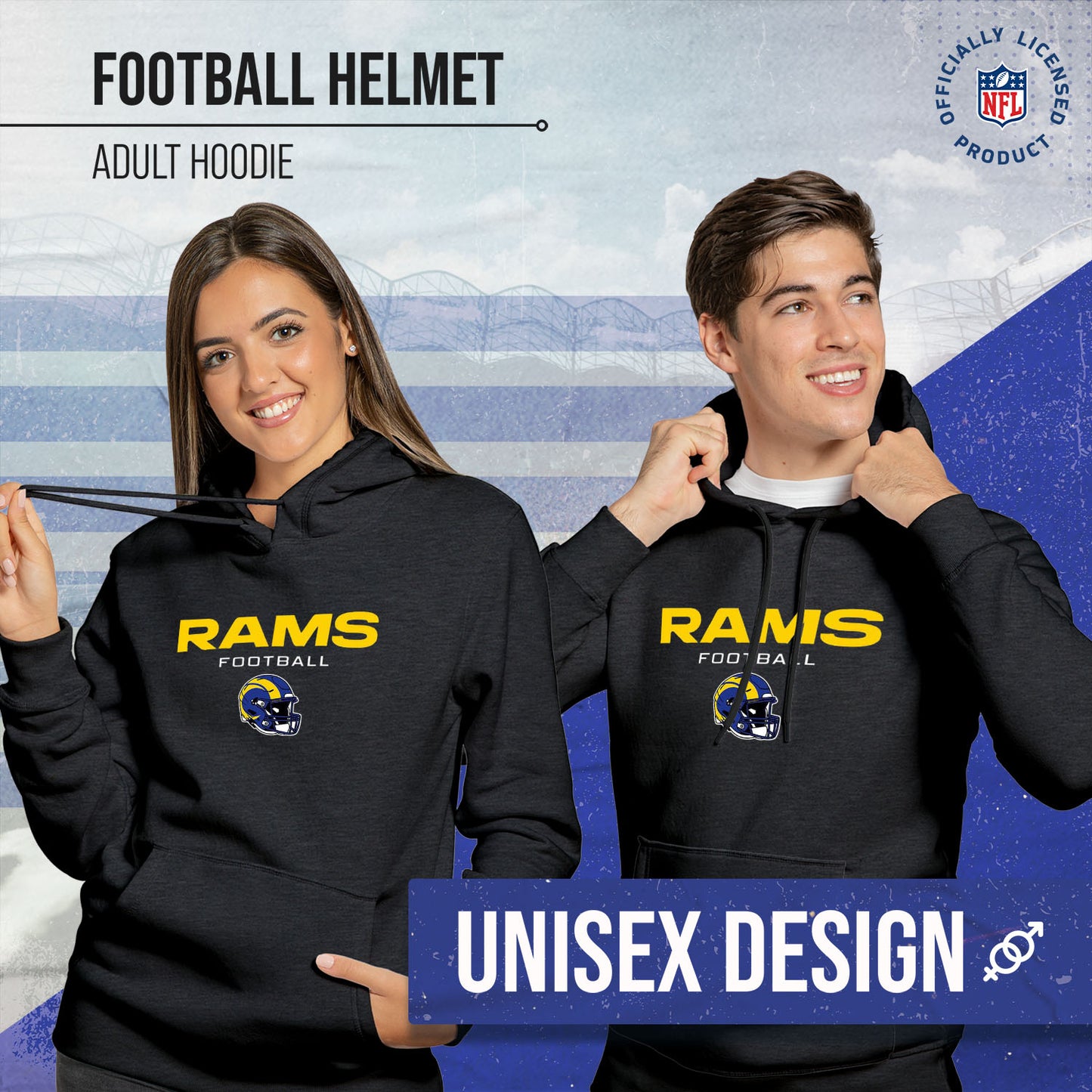 Los Angeles Rams Adult NFL Football Helmet Heather Hooded Sweatshirt - Charcoal