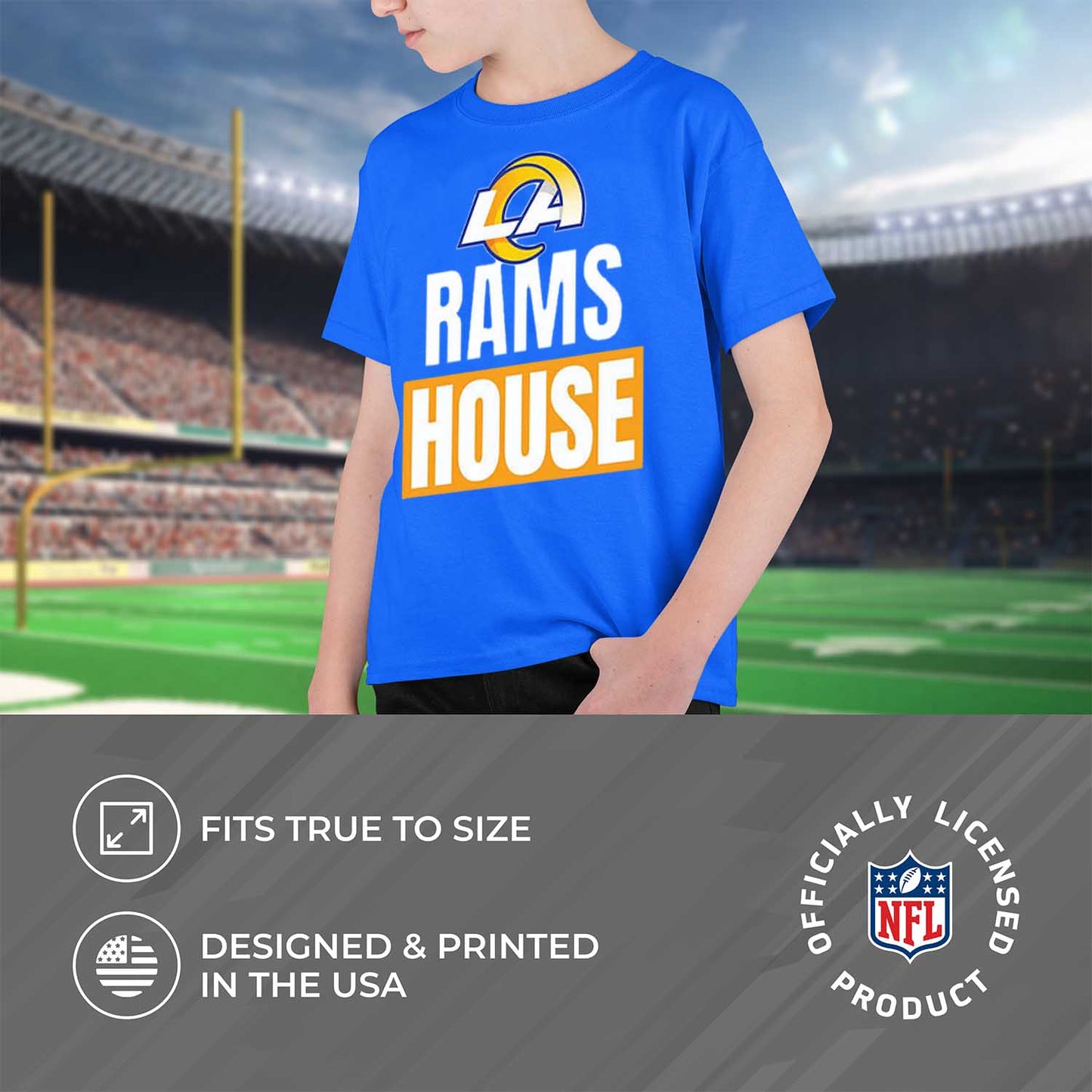 Los Angeles Rams NFL Youth Team Slogan Short Sleeve Lightweight T Shirt - Royal