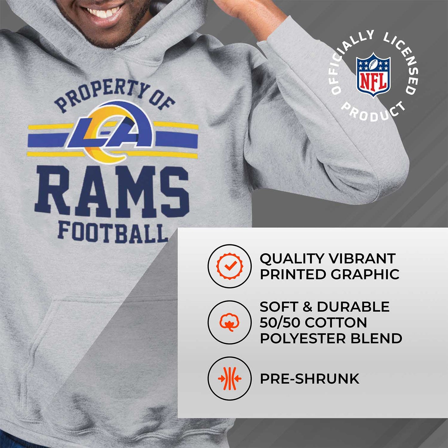 Los Angeles Rams NFL Adult Property Of Hooded Sweatshirt - Sport Gray
