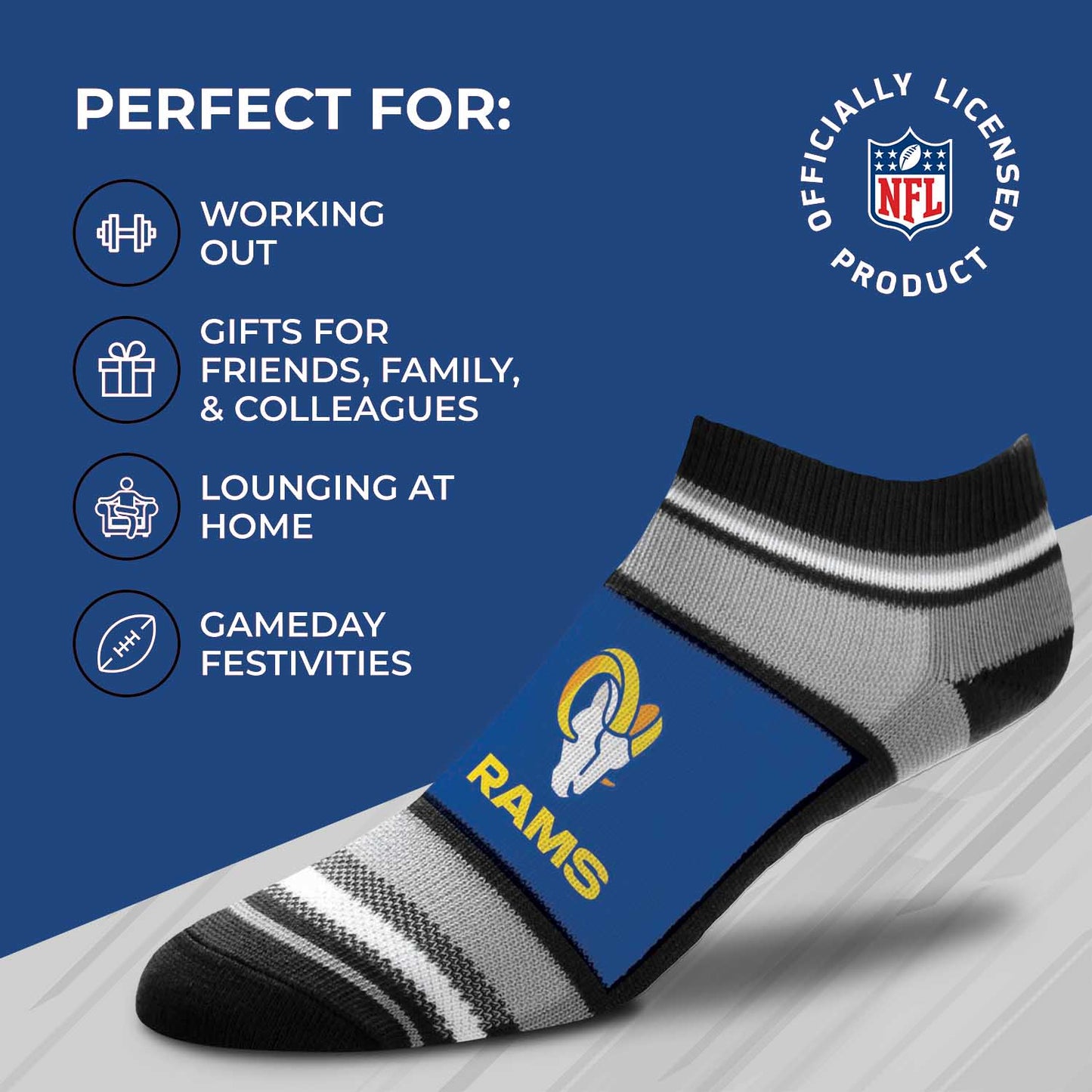 Los Angeles Rams Adult Marquis Addition No Show Socks - Royal