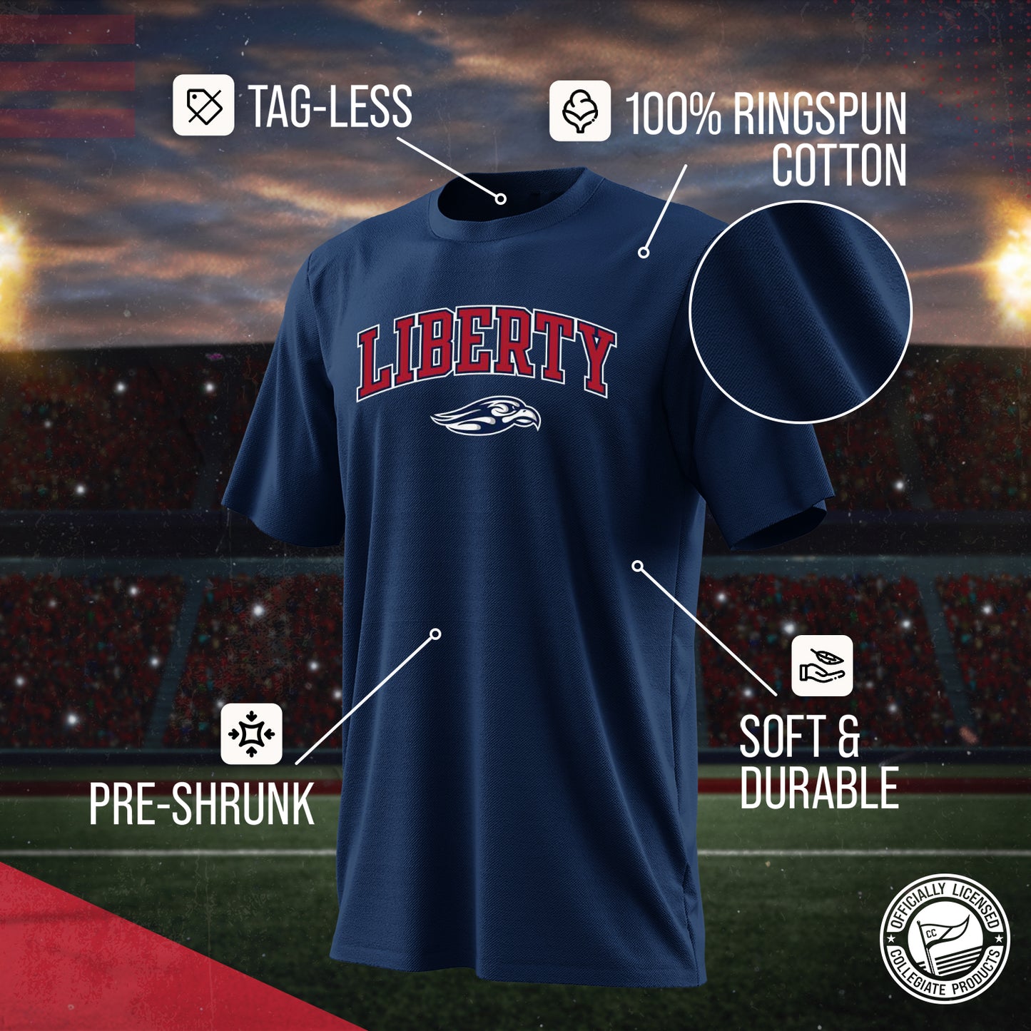Liberty Flames NCAA Adult Gameday Cotton T-Shirt - Navy