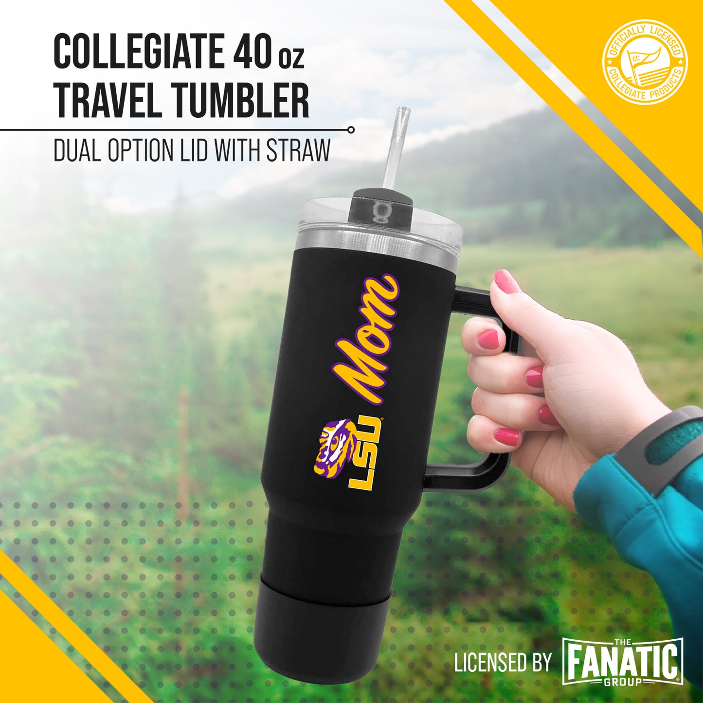 LSU Tigers Collegiate 40oz Stainless Steel Travel Tumbler with Handle for Mom - Black