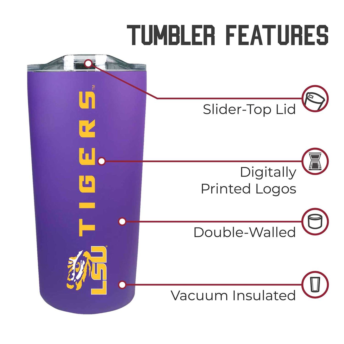 LSU Tigers NCAA Stainless Steel Tumbler perfect for Gameday - Purple