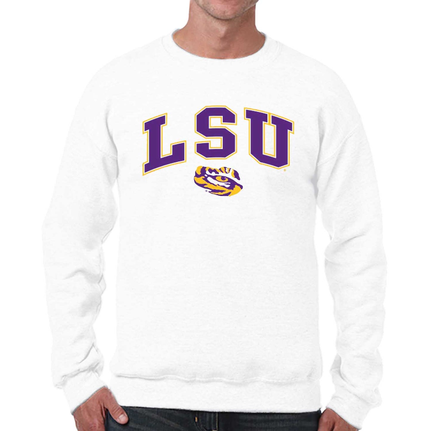 LSU Tigers Adult Arch & Logo Soft Style Gameday Crewneck Sweatshirt - White