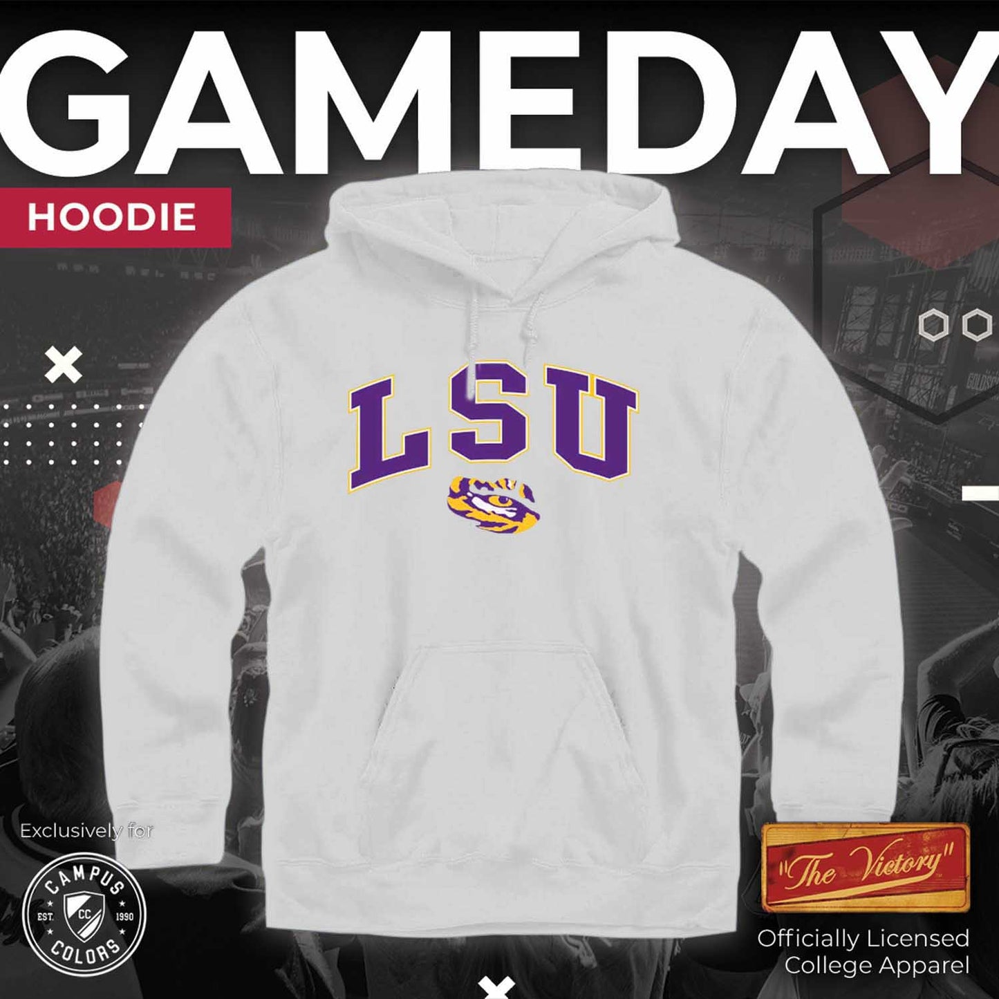 LSU Tigers Adult Arch & Logo Soft Style Gameday Hooded Sweatshirt - White