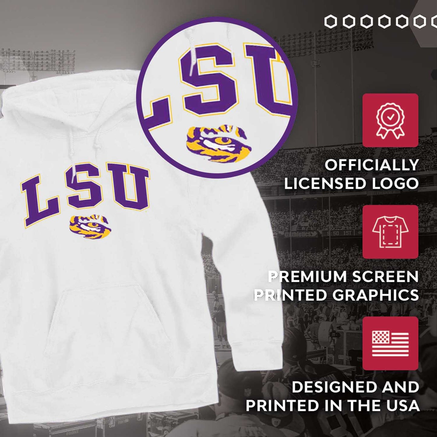 LSU Tigers Adult Arch & Logo Soft Style Gameday Hooded Sweatshirt - White