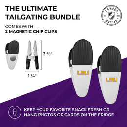 LSU Tigers Collegiate University Two Piece Grilling Tools Set with 2 Magnet Chip Clips - Chrome