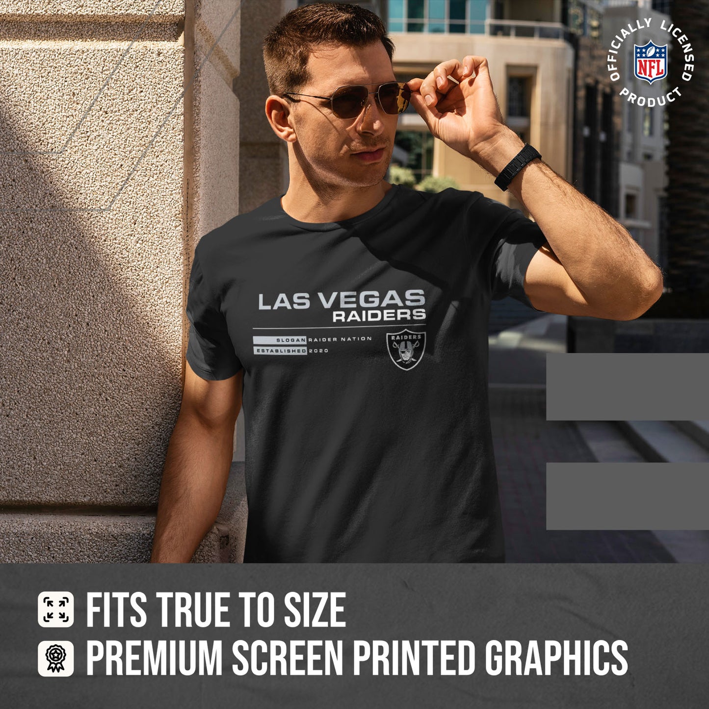 Las Vegas Raiders Adult NFL Speed Stat Sheet T-Shirt - Black