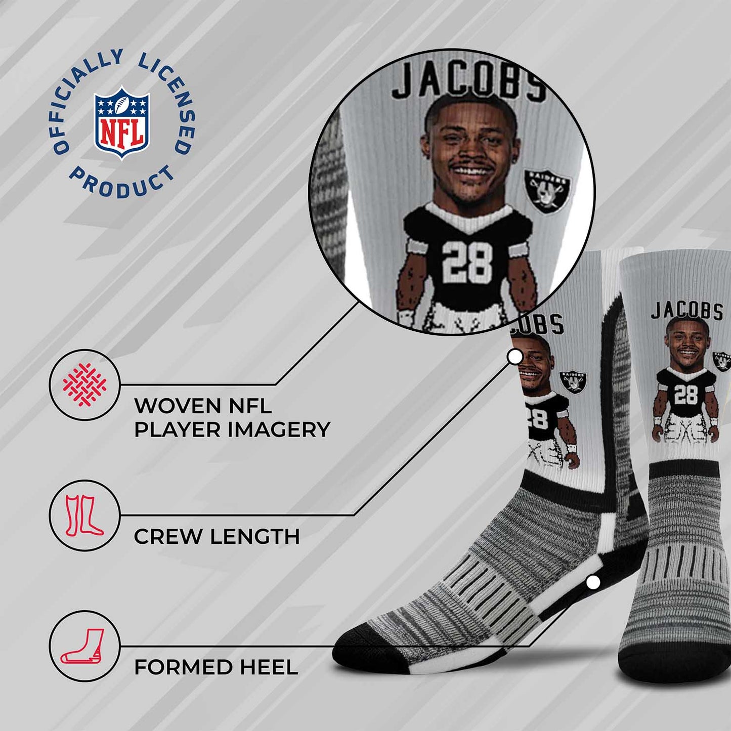 Las Vegas Raiders FBF NFL V Curve Socks - Sport Gray