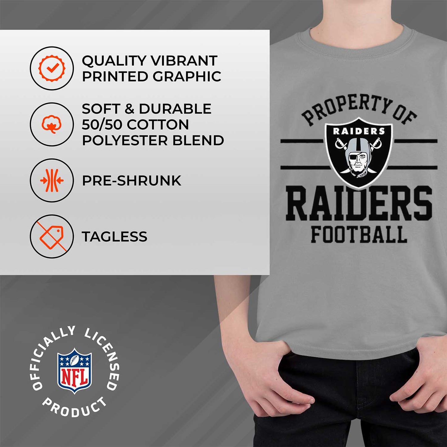 Las Vegas Raiders NFL Youth Property Of Short Sleeve Lightweight T Shirt - Sport Gray