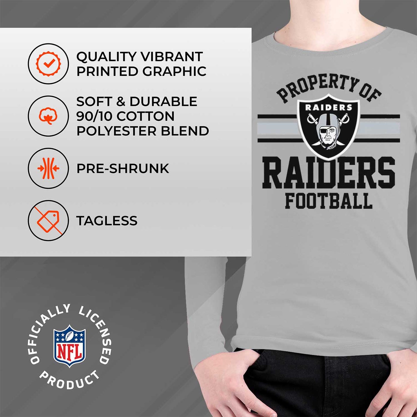 Las Vegas Raiders NFL Youth Property Of Crew Sweatshirt - Sport Gray