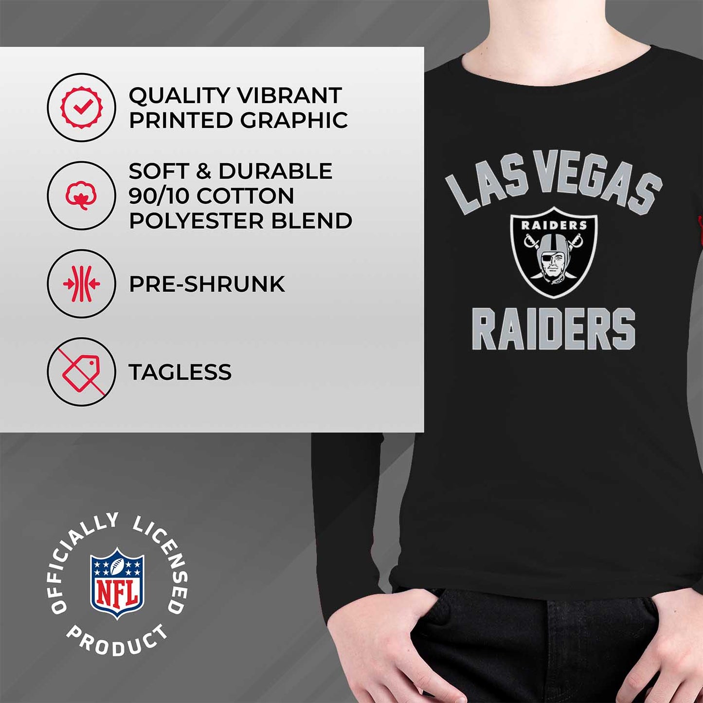 Las Vegas Raiders NFL Gameday Youth Football Long Sleeve Shirt - Black