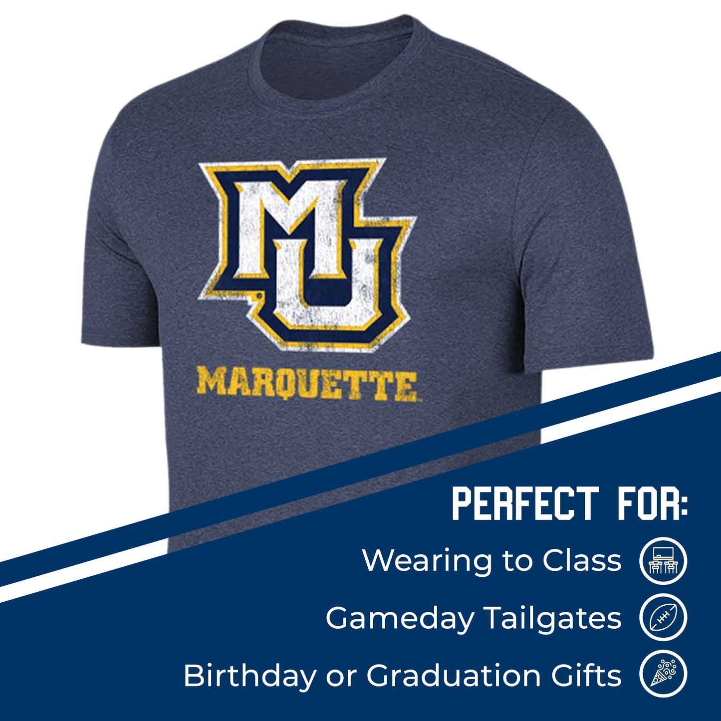 Marquette Golden Eagles Adult MVP Heathered Cotton Blend T-Shirt - Navy