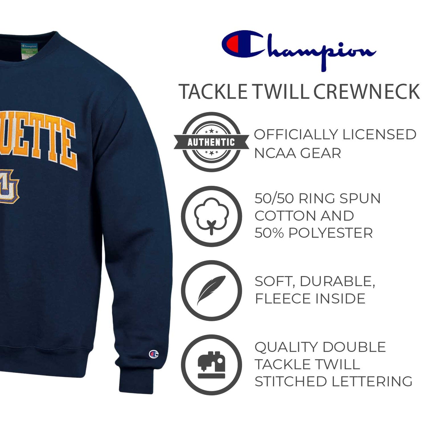 Marquette Golden Eagles Adult Tackle Twill Crewneck - Navy
