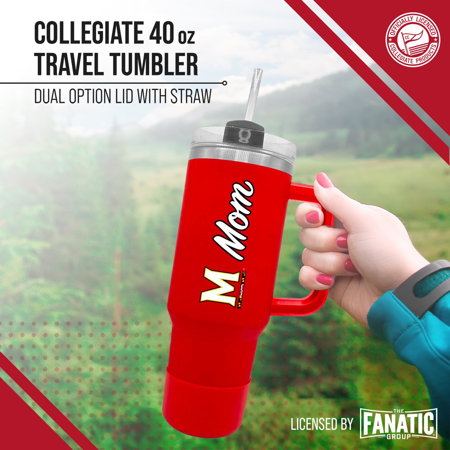 Maryland Terrapins Collegiate 40oz Stainless Steel Travel Tumbler with Handle for Mom - Red