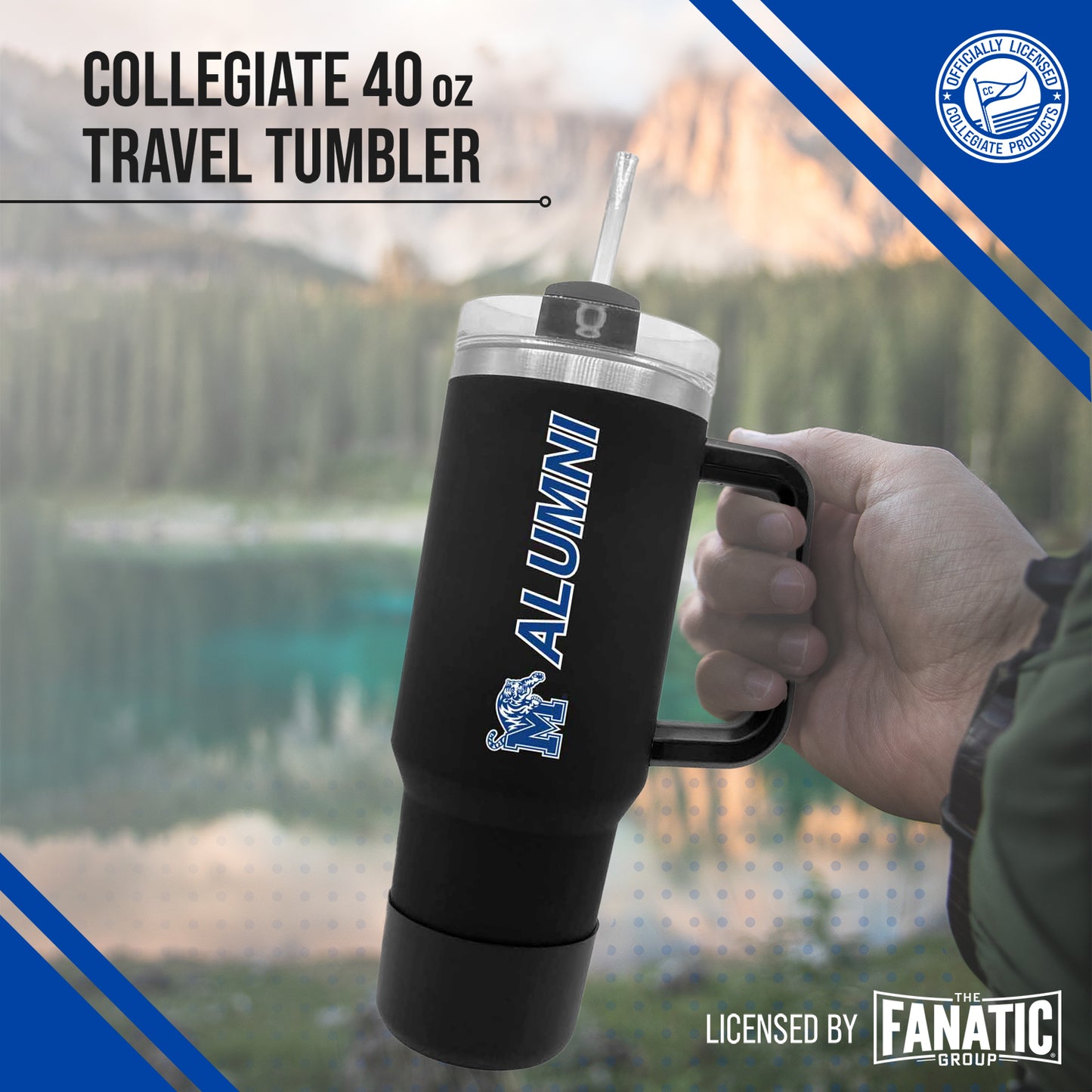 Memphis Tigers Collegiate 40oz Stainless Steel Travel Tumbler with Handle for Alumni - Black