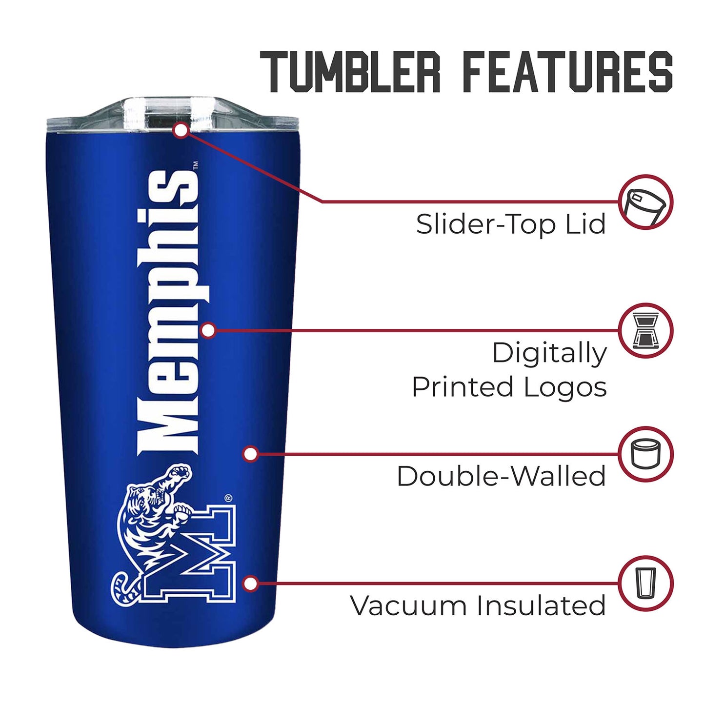 Memphis Tigers NCAA Stainless Steel Tumbler perfect for Gameday - Royal