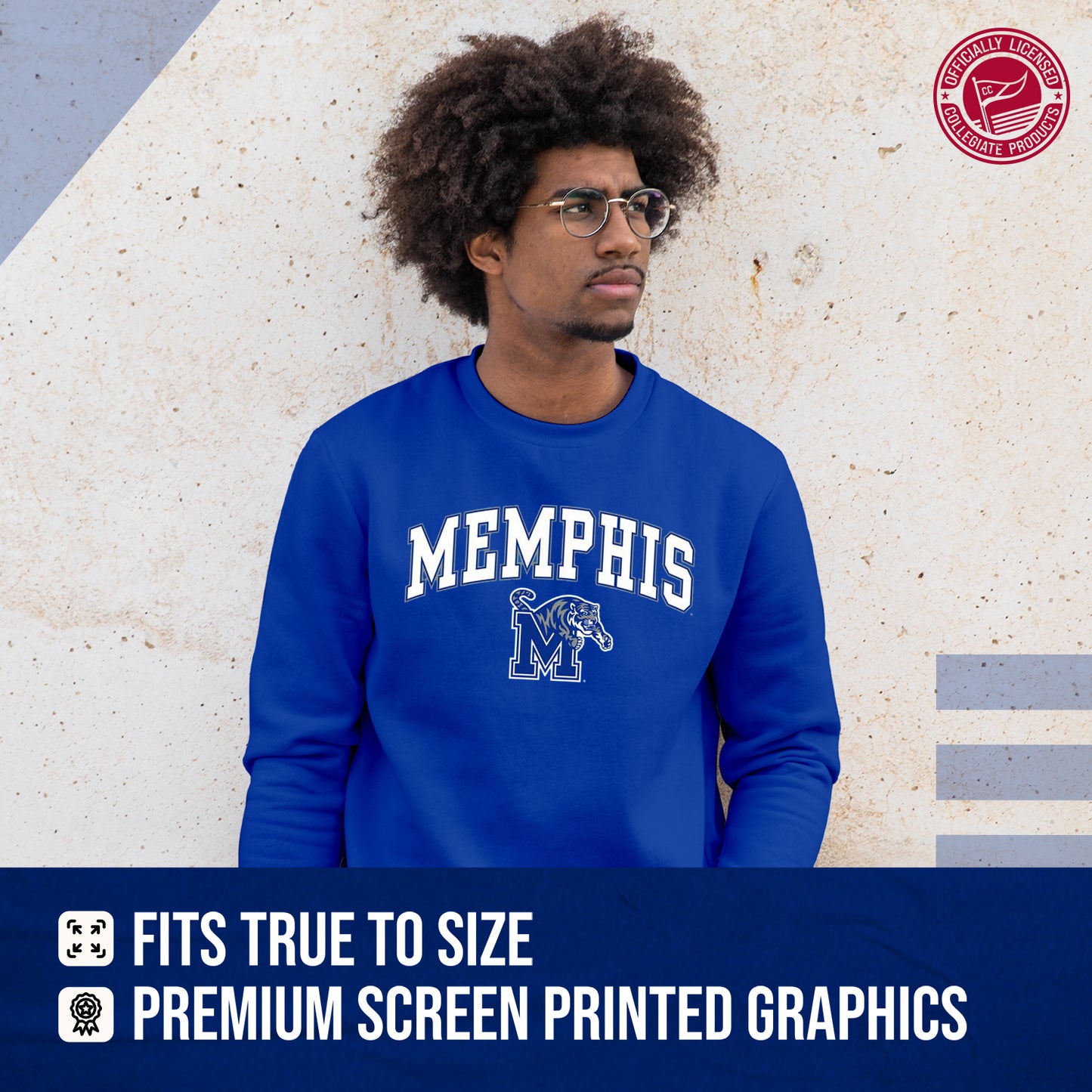 Memphis Tigers Adult Arch & Logo Soft Style Gameday Crewneck Sweatshirt - Royal
