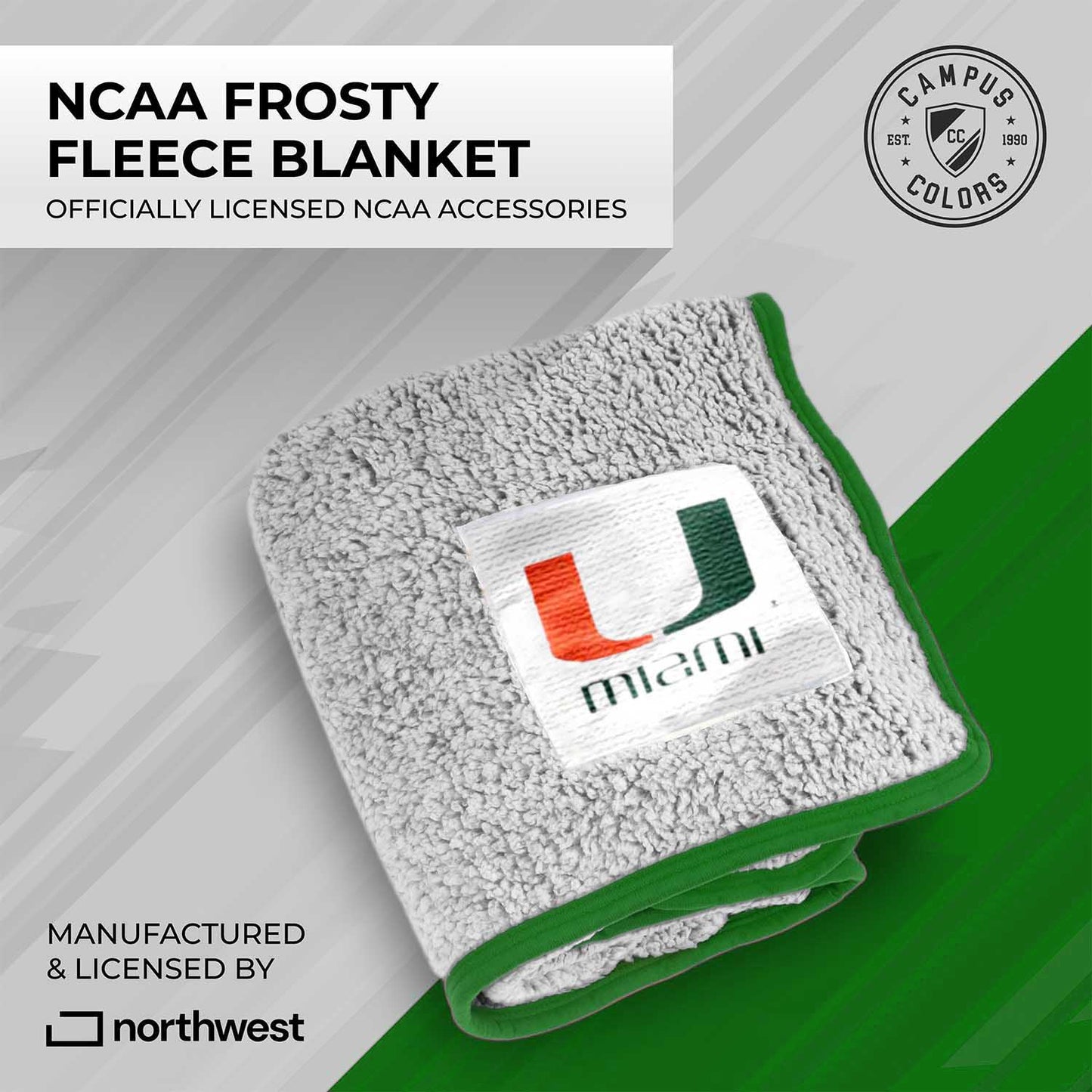 Miami Hurricanes NCAA Silk Sherpa College Throw Blanket - Green