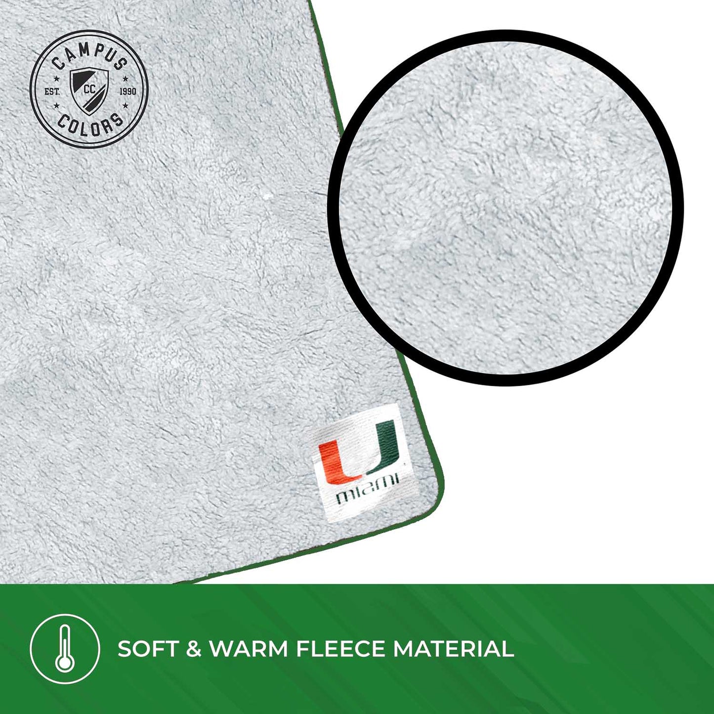Miami Hurricanes NCAA Silk Sherpa College Throw Blanket - Green