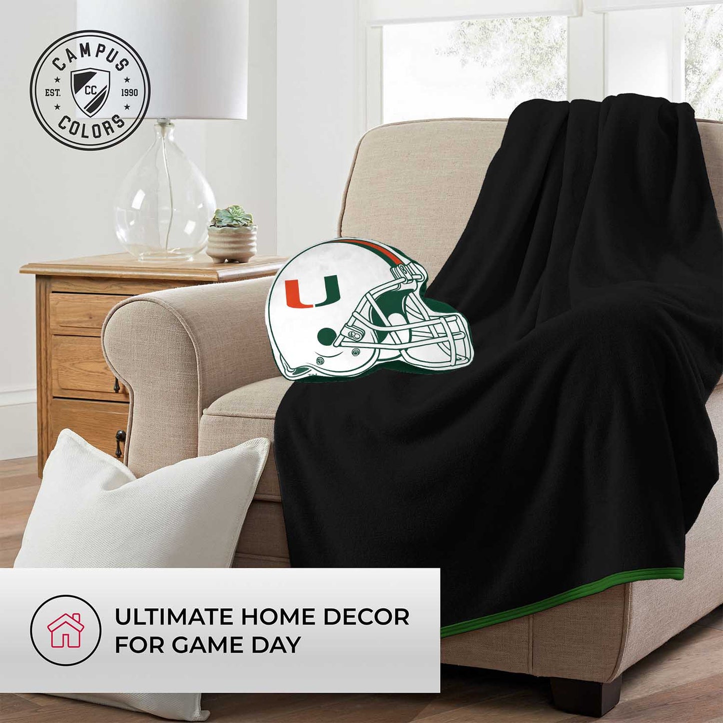 Miami Hurricanes NCAA Helmet Super Soft Football Pillow - White