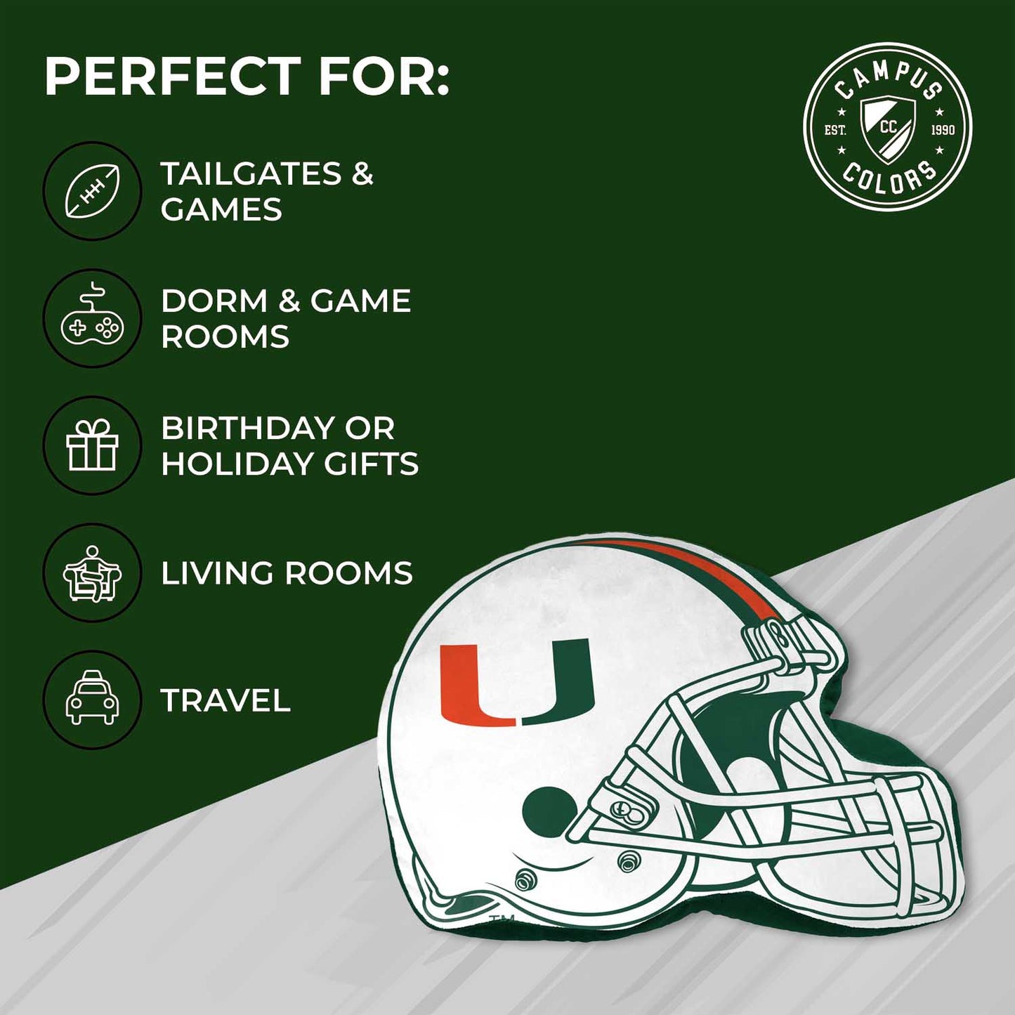Miami Hurricanes NCAA Helmet Super Soft Football Pillow - White