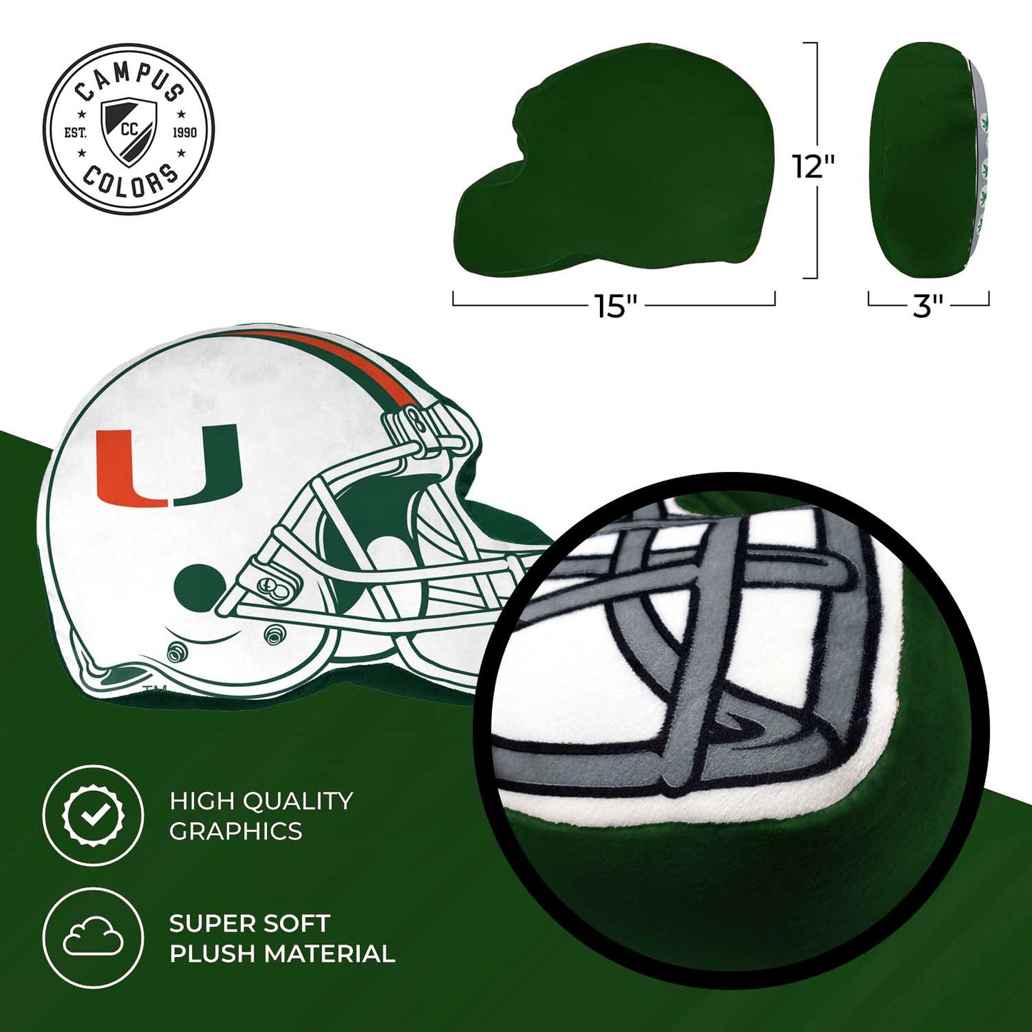 Miami Hurricanes NCAA Helmet Super Soft Football Pillow - White