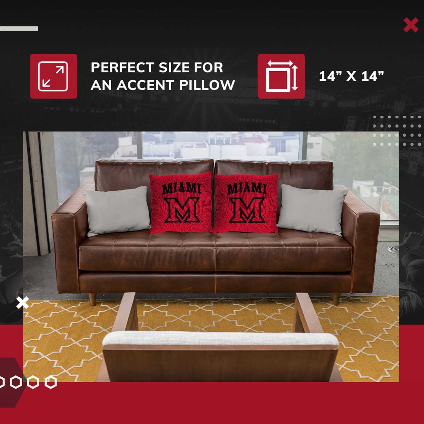 Miami Redhawks NCAA Decorative Pillow - Red