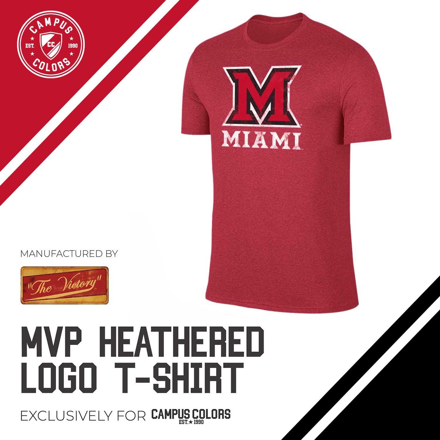 Miami Redhawks Adult MVP Heathered Cotton Blend T-Shirt - Red