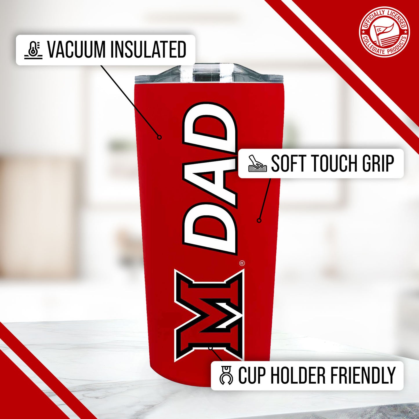 Miami Redhawks NCAA Stainless Steel Travel Tumbler for Dad - Red