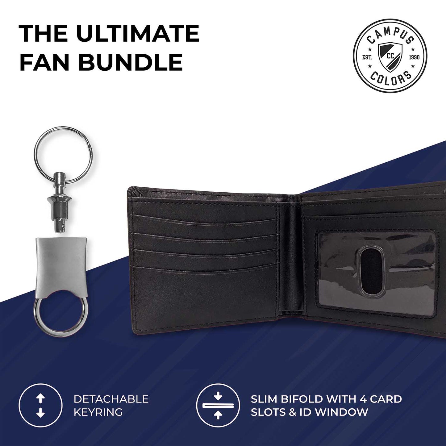 Michigan Wolverines University Team Logo Mens Bi Fold Wallet and Unisex Valet Keychain Bundle - Black