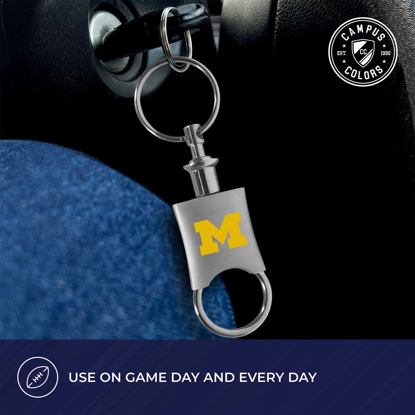 Michigan Wolverines University Team Logo Mens Bi Fold Wallet and Unisex Valet Keychain Bundle - Black