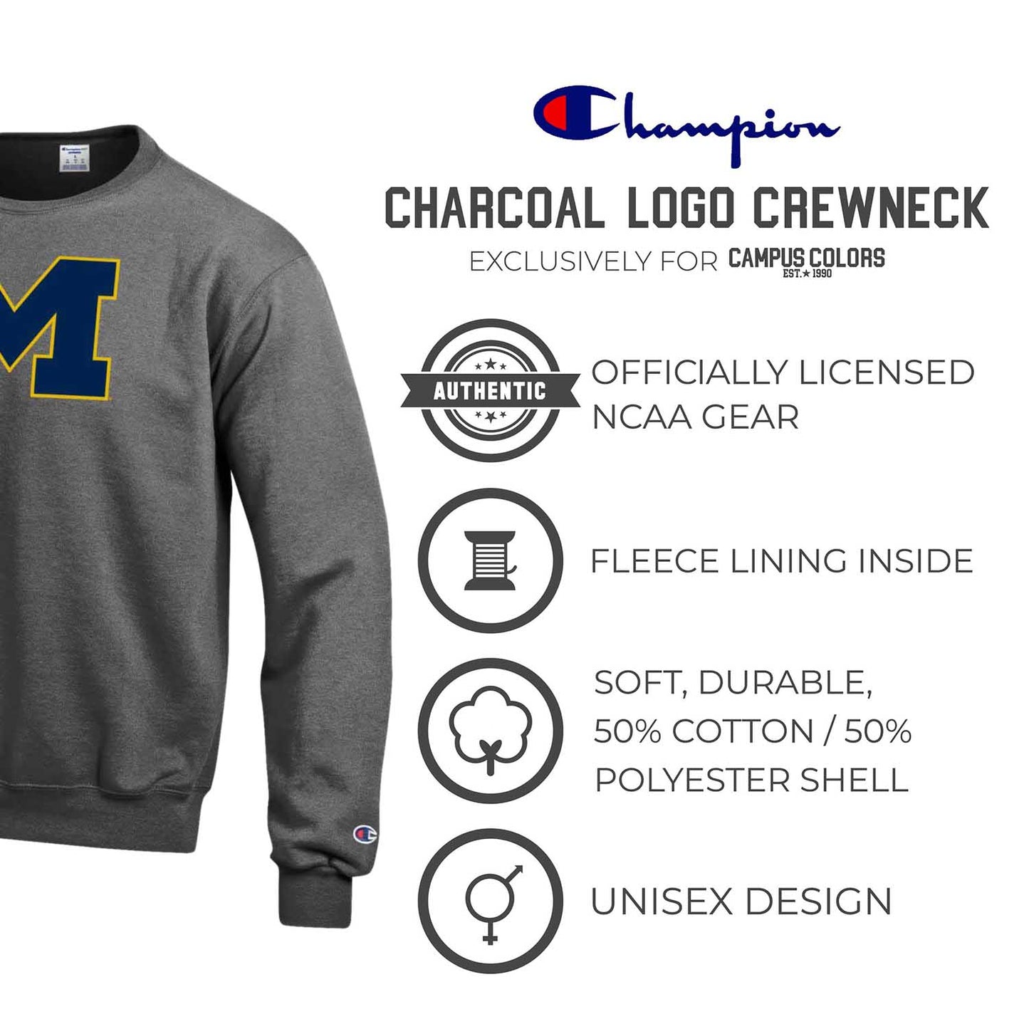 Michigan Wolverines Adult Mascot Fleece Crewneck - Charcoal