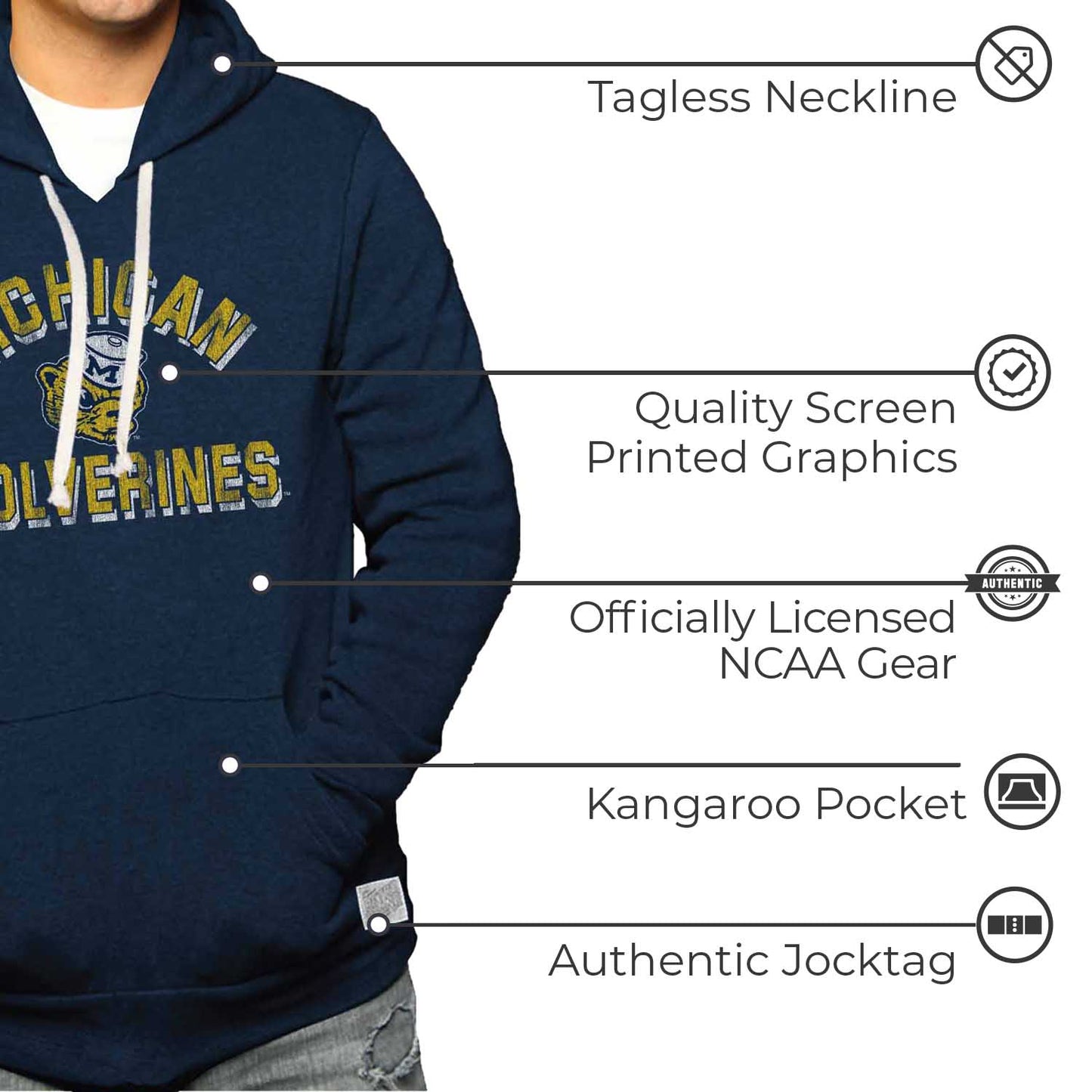 Michigan Wolverines Adult University Hoodie - Navy