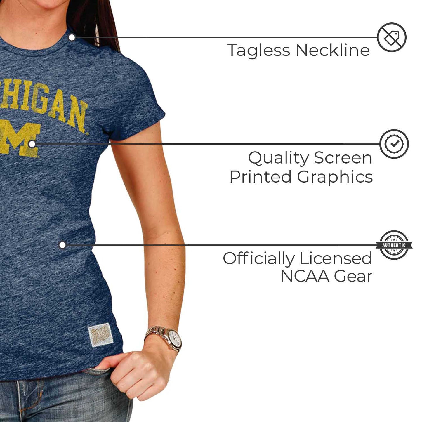 Michigan Wolverines University Women's T-Shirt - Navy