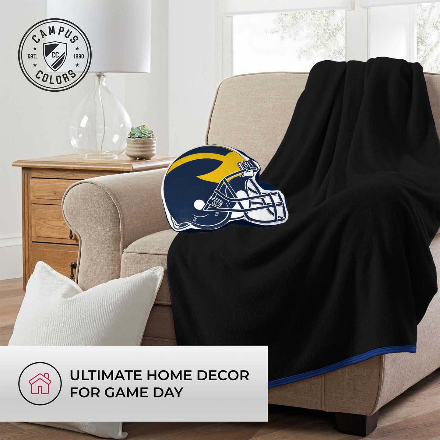 Michigan Wolverines NCAA Helmet Super Soft Football Pillow - Blue