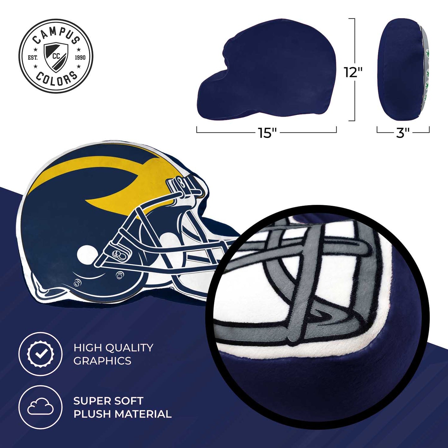 Michigan Wolverines NCAA Helmet Super Soft Football Pillow - Blue