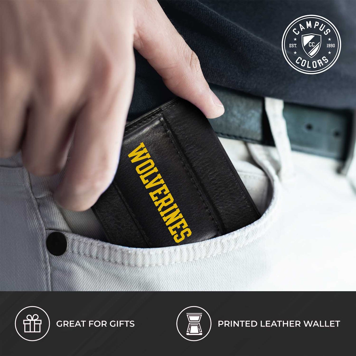 Michigan Wolverines School Logo Leather Card/Cash Holder and Bottle Opener Keychain Bundle - Black