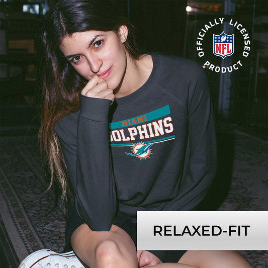 Miami Dolphins NFL Womens Charcoal Crew Neck Football Apparel - Charcoal