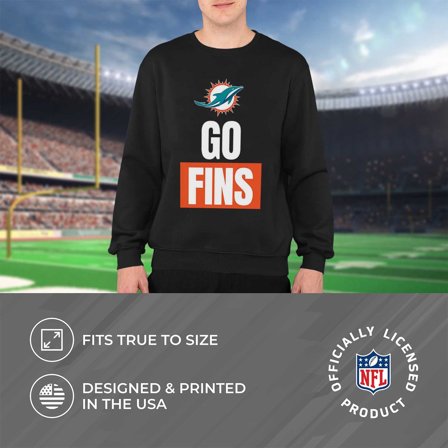 Miami Dolphins NFL Adult Slogan Crewneck Sweatshirt - Black