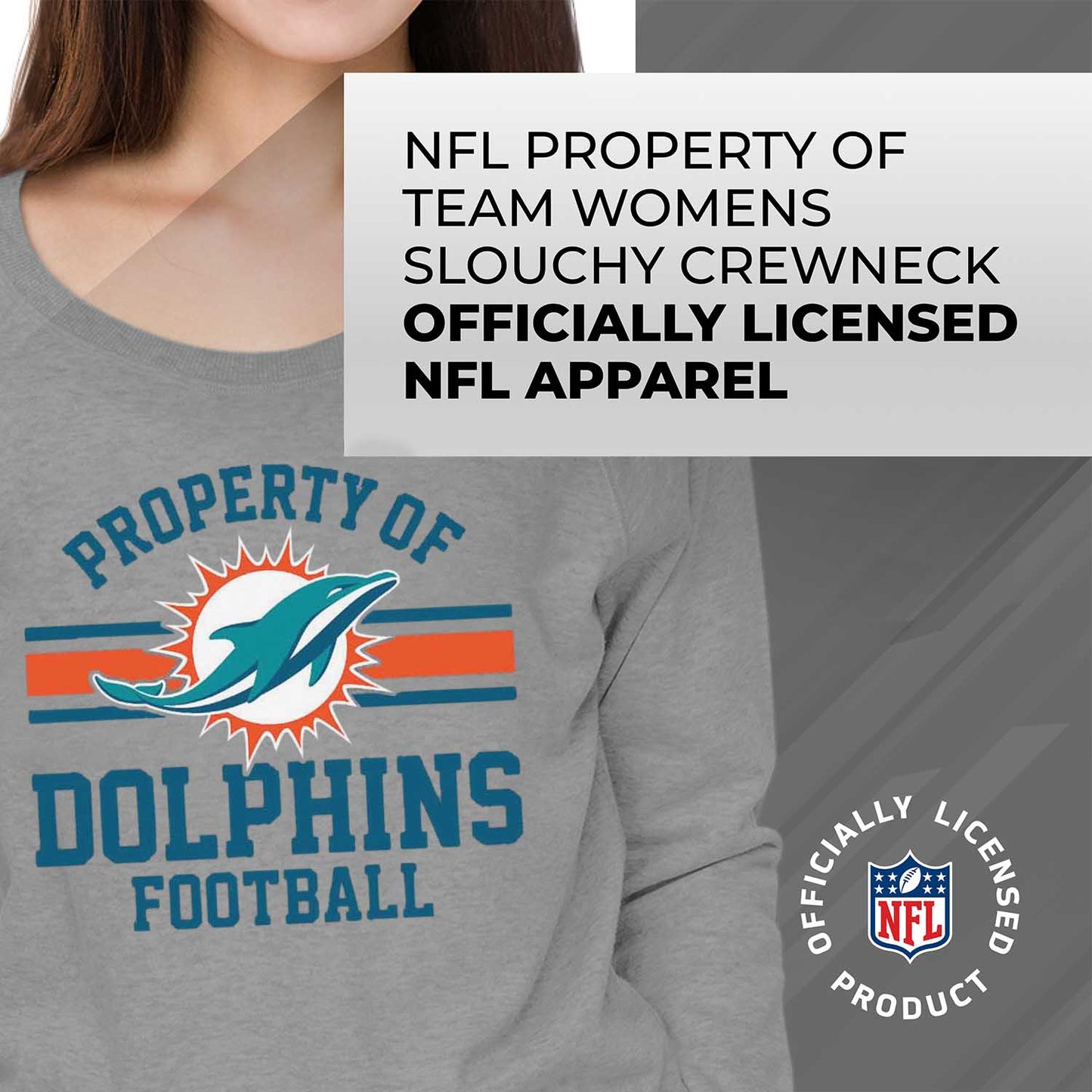 Miami Dolphins NFL Womens Plus Size Property of Lightweight Crew Neck - Sport Gray