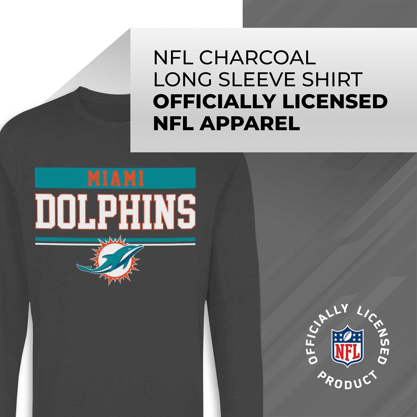 Miami Dolphins NFL Adult Charcoal Long Sleeve T Shirt - Charcoal