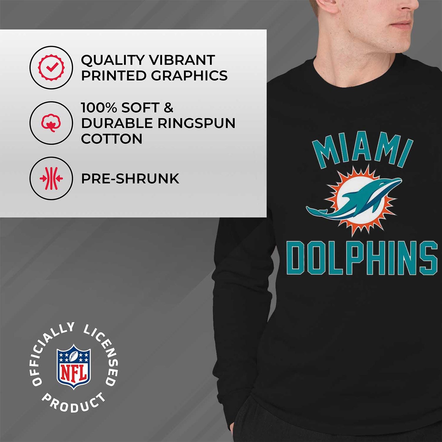 Miami Dolphins NFL Gameday Adult Long Sleeve Shirt - Black