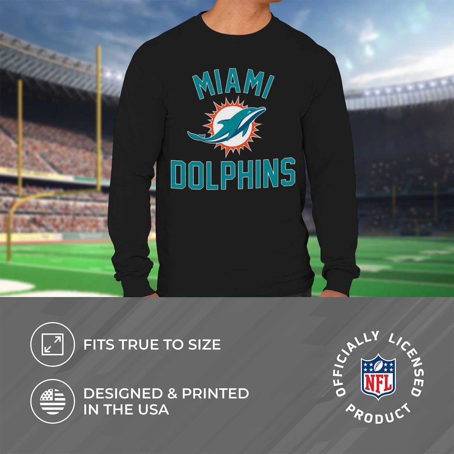 Miami Dolphins NFL Gameday Adult Long Sleeve Shirt - Black