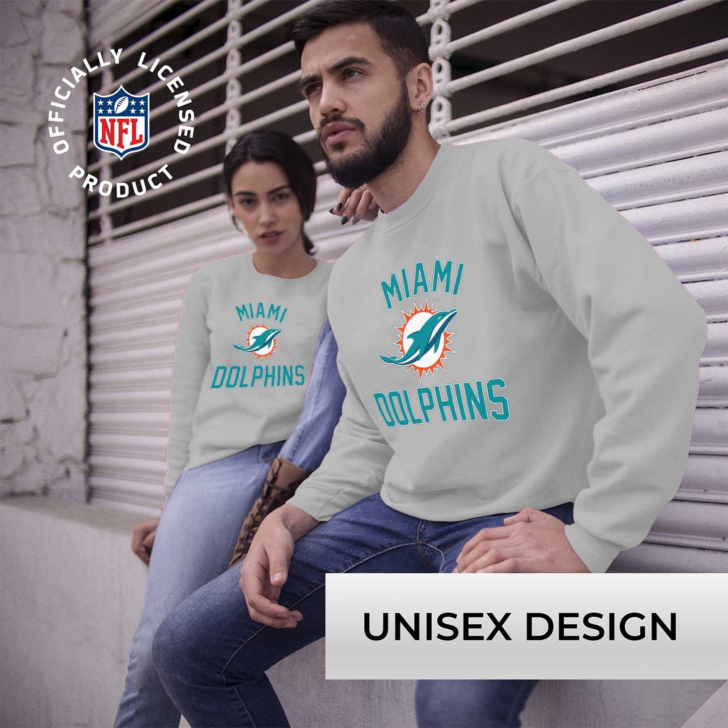 Miami Dolphins NFL Adult Gameday Football Crewneck Sweatshirt - Gray