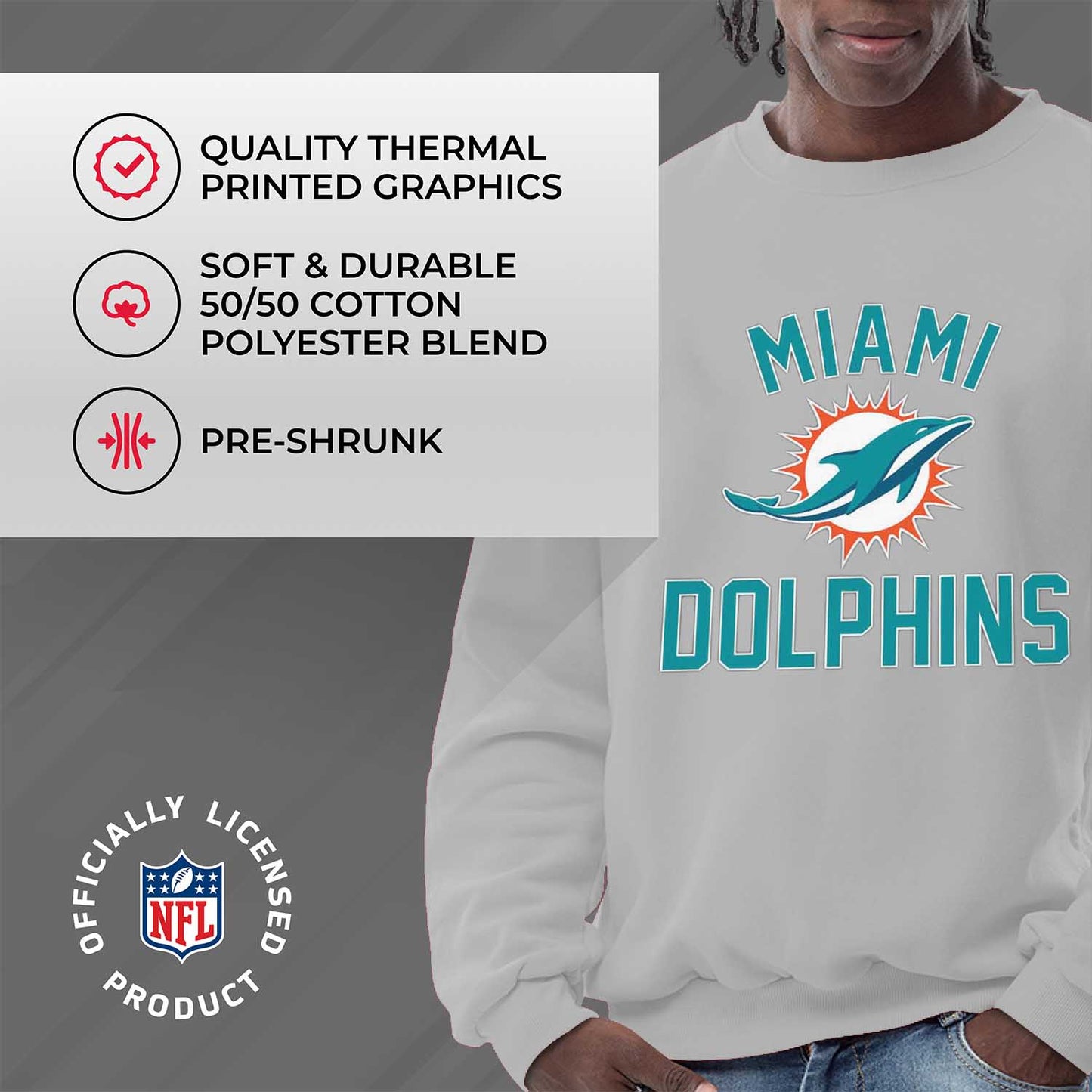 Miami Dolphins NFL Adult Gameday Football Crewneck Sweatshirt - Gray