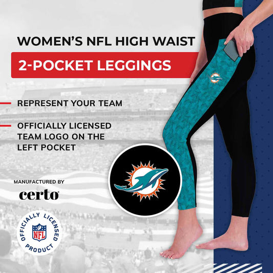 Miami Dolphins NFL High Waisted Leggings for Women - Black
