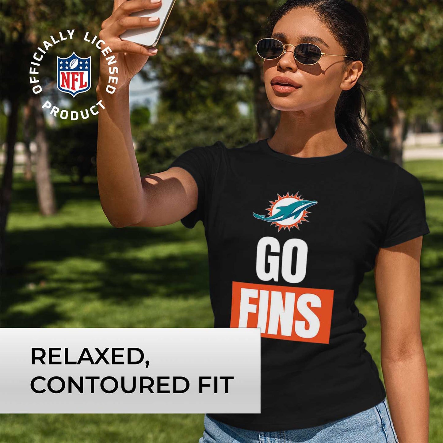 Miami Dolphins NFL Womens Team Slogan Short Sleeve Tshirt - Black