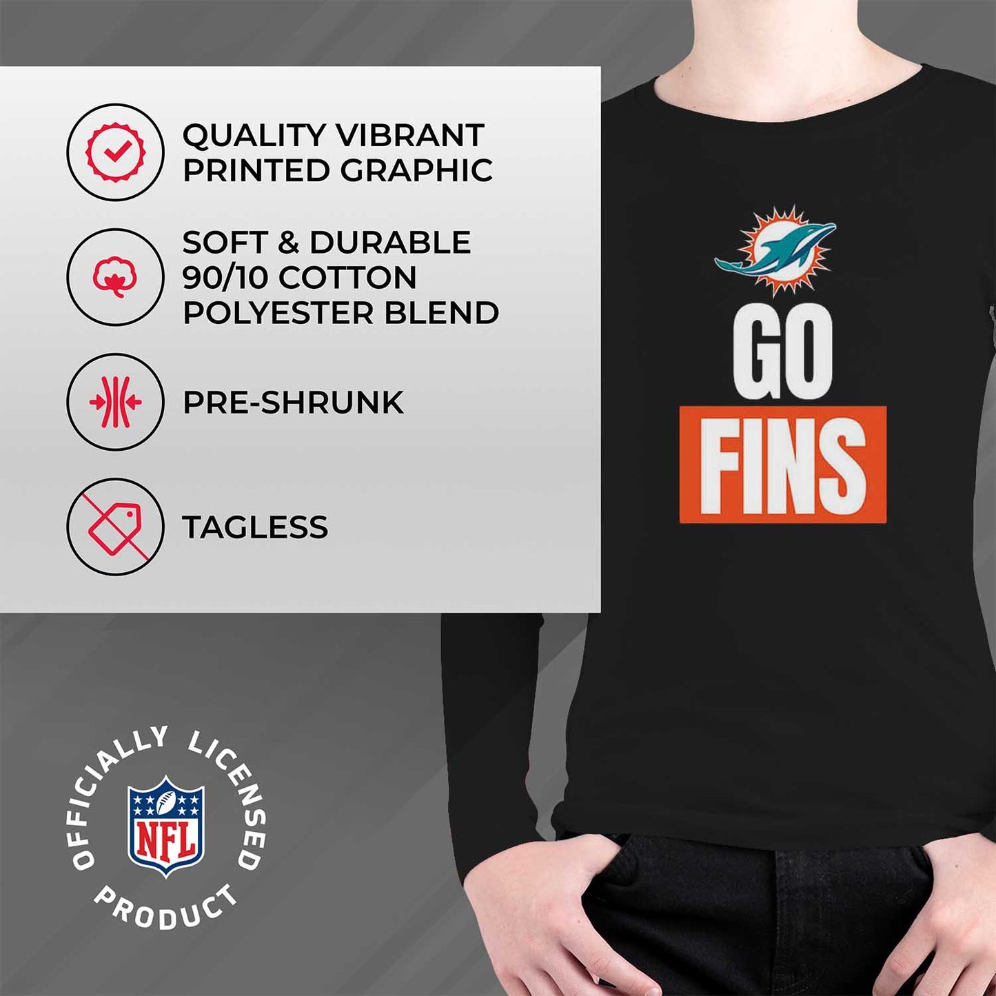 Miami Dolphins NFL Youth Team Slogan crewneck Sweatshirt - Black